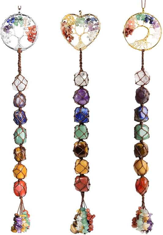 Anjiucc 7 Chakra Stone Healing Crystal Tree of Life Wall Hanging Home Interior Decoration，Window Decoration，Yoga Meditation