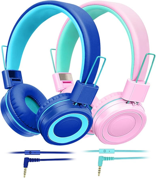 CN-Outlet Kids Headphones with Microphone for School PC PS4 PS5 Laptop Mac Switch Tablet Xbox One Earphone,Wired Foldable Kids Gaming Headset for Toddler Teens Adults