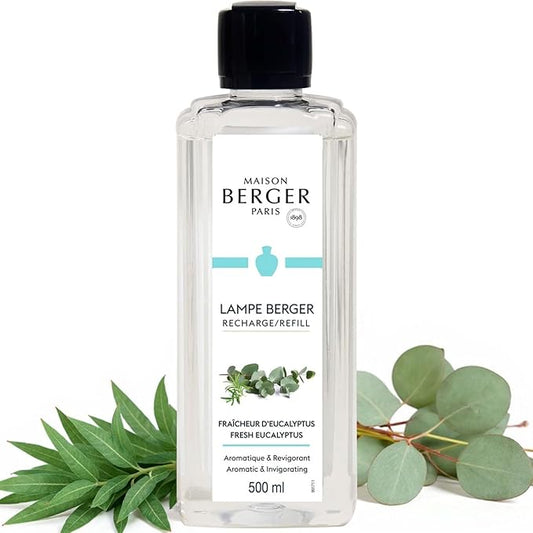 MAISON BERGER Fresh Eucalyptus Lampe Berger Refill, 500 ml (16.9 fl oz), Odor-Neutralizing Home Fragrance Oil Lamps, Citrus, Green Notes, Lavender, Eucalyptus, Made in France