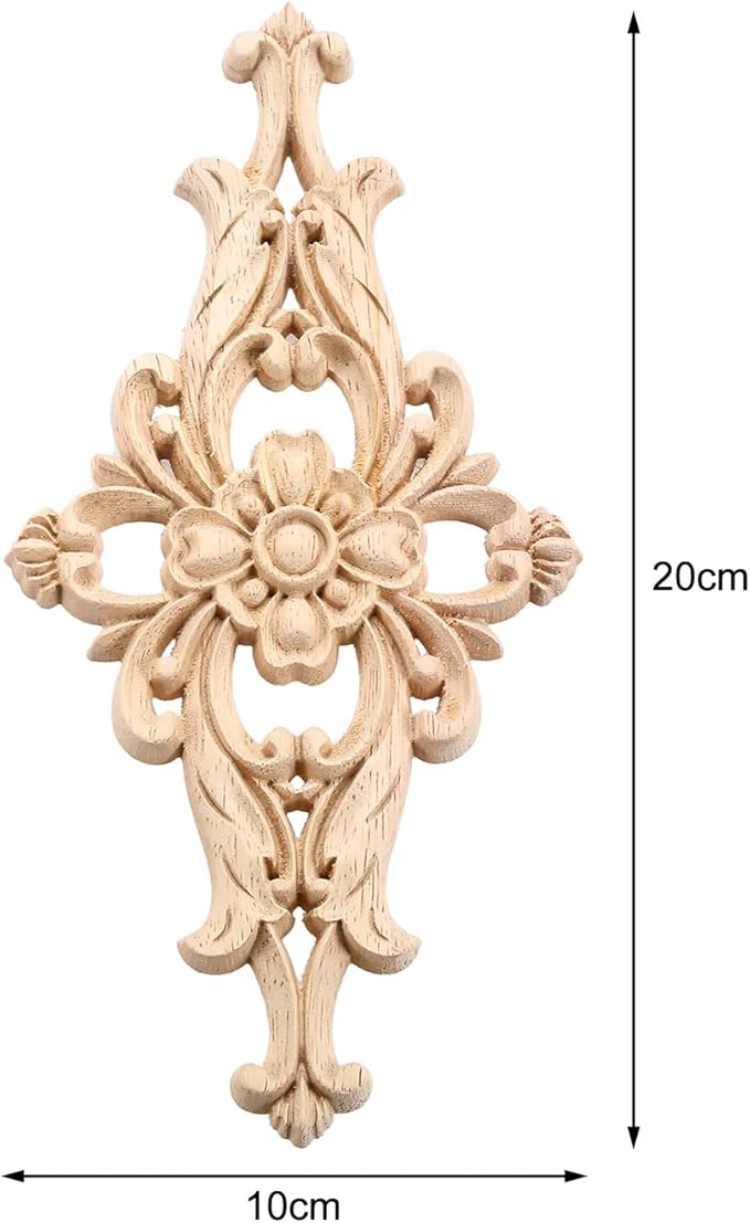 MUXSAM Wood Carved Appliques Furniture Decorative Onlays, 1Pc Unpainted DIY Center Carving Decal for Door Wall Ceiling Cabinet Dresser Mirror Bed Mantel Bench Decoration, 20x10cm/7.8"x3.94"