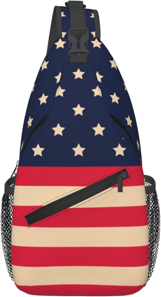 GJXFLSY Vintage America Flag Sling Backpack Crossbody Bag Casual Chest Bags Travel Hiking Daypack Shoulder Bag for Women Men