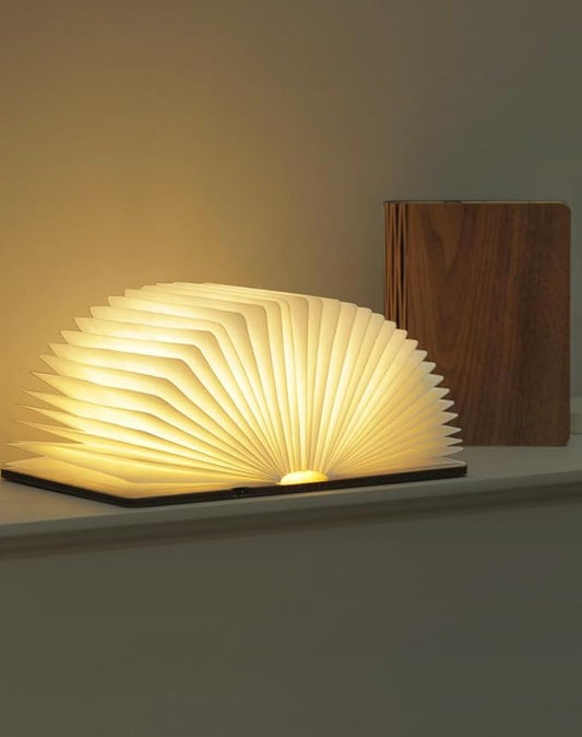 5.7 Inch Wooden Book Lamp - Portable Folding LED Book Light for Reading, Home & Library Decor, Unique Gift for Book Lovers, Magnetic Night Light (Walnut)