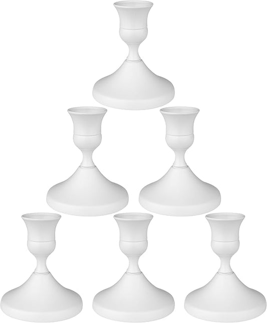 Candle Holders White Set of 6, Vintage Metal Candlestick Holders for Dinner Room Table Centerpiece, Low Metal Candles Sticks for Wedding Centerpieces Christmas Birthday Party (6, White)