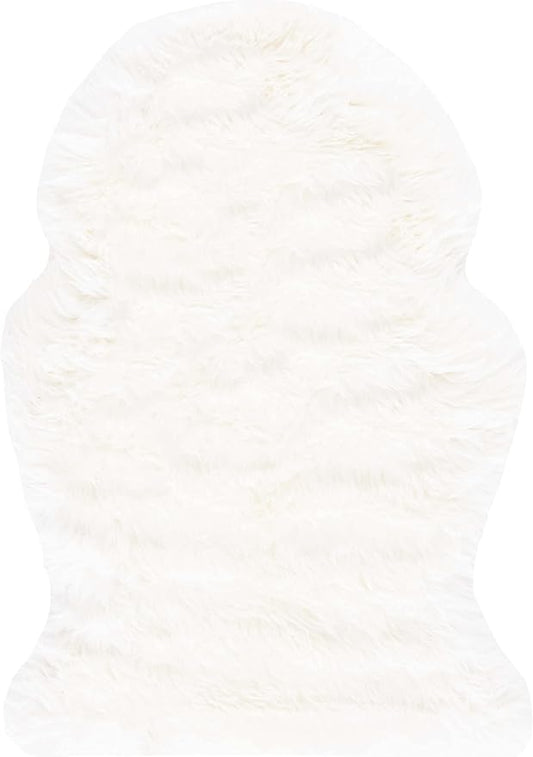 SAFAVIEH Sheep Skin Collection Accent Rug - 2' x 5', Natural & White, Handmade Rustic Glam Genuine Pelt, 3.4-inch Thick Ideal for High Traffic Areas in Entryway, Living Room, Bedroom (SHS211A)