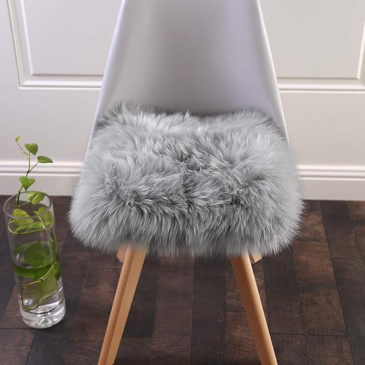 Softlife Grey Faux Fur Sheepskin Chair Cover Seat Cushion Pad Super Soft Area Rugs for Living Bedroom Sofa Dorm (1.6ft x 1.6ft)