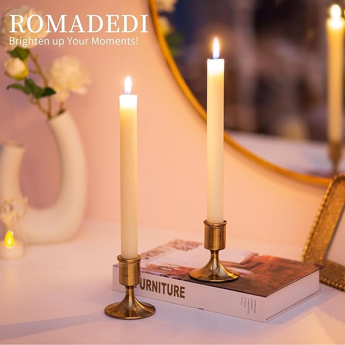 Romadedi Gold Candlestick Candle Holders for Taper, 12 PCS Gold Brass Color Candle Stick Candle Holder for Table Centerpiece, Wedding Reception, Festive Christmas Mantel Decoration or Home Decor
