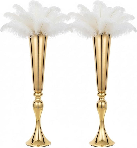Set of 2 Metal Trumpet Vases for Table Centerpieces, Anniversary Celebration Wedding Party Dinner Table Centerpieces, Wedding Decorations, 21.9"/55.5cm Gold Vases