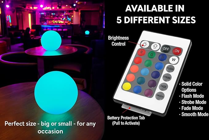 Vandue Color-Changing LED Light Ball – Rechargeable Glow Sphere with Remote – IP65 Waterproof RGB Night Light for Indoor/Outdoor, Pool, Garden, Party & Decor (12 Inch)
