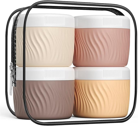 Travel Containers for Toiletries, Silicone Cream Jars BPA-Free, TSA Approved 3oz Travel Size Containers, Leak-proof Portable Size Silicone Jars with Lid for Face Hand Body Cream (4 Pack)