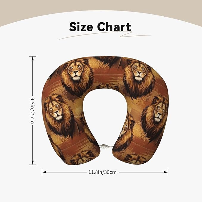 Neck Support Pillow, Comfortable Memory Foam Car/Flight/Airplane Chin Pillows U Shaped Cushion for Office Travel Sleeping Lions Animal King