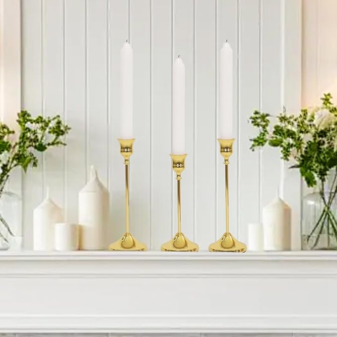 Candlestick Holders 6 PCS, Metal Taper Candle Holder, Brass Gold Candle Holders for Pillar Candles, Vintage Dining Table Centerpiece Decorations for Wedding Party Christmas Halloween Decor