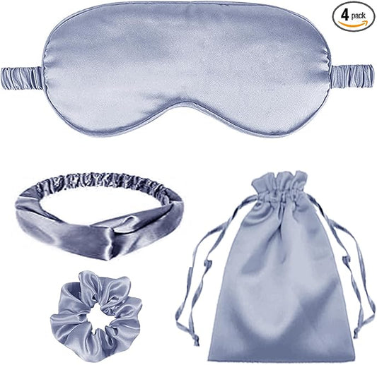 4Pcs Silk Sleep Masks Satin Eye Mask Silky Eyes Cover Blindfold Eyeshade Headband Scrunchies Pouch Bags Bridesmaid Gifts