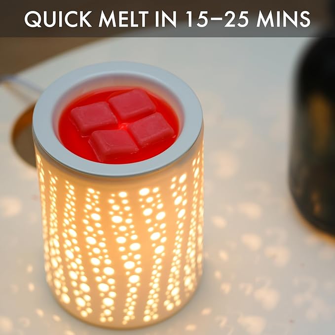 PALANCHY Wax Melt Warmer Ceramic Oil Burner Electric Candle Wax Warmer Burner Melter Fragrance Warmer for Home Office Bedroom Aromatherapy Gift & Decor 2 Bulbs Included Gift Box Packaged