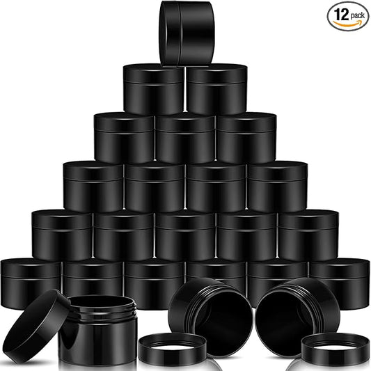 SATINIOR 12 Pack 10 oz Plastic Container Jars with Lids Round Clear Travel Cosmetic Container Slime Jar for Toiletries, Lotion, Cream, Ointment, Makeup, Rhinestone, Sample, Kitchen Storage(Pure Black)