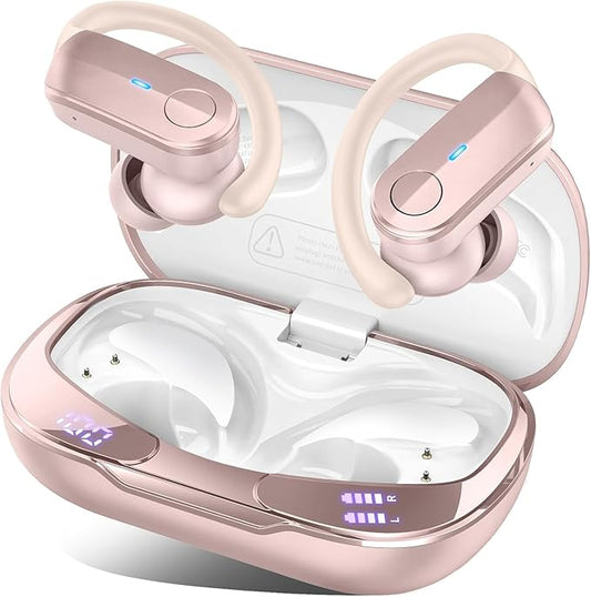 Wireless Earbuds, Sports Bluetooth 5.4 Headphones IPX8 Waterproof, 70H Over Ear Buds with Deep Bass Sound,4 ENC Noise Cancelling Mics, USB-C Fast Charging Earphones with Earhooks for Workout/Running