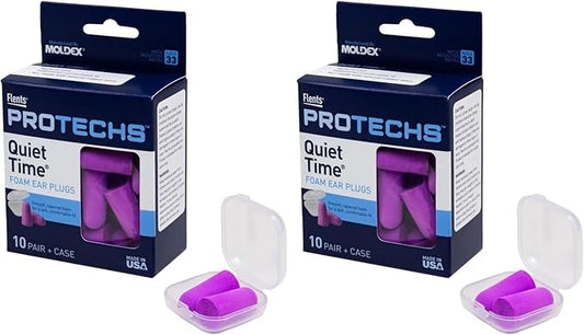 Flents Foam Ear Plugs, 10 Pair with Case for Sleeping, Snoring, Loud Noise, Traveling, Concerts, Construction, & Studying, NRR 33, Purple, Made in The USA,10 Count (Pack of 2)