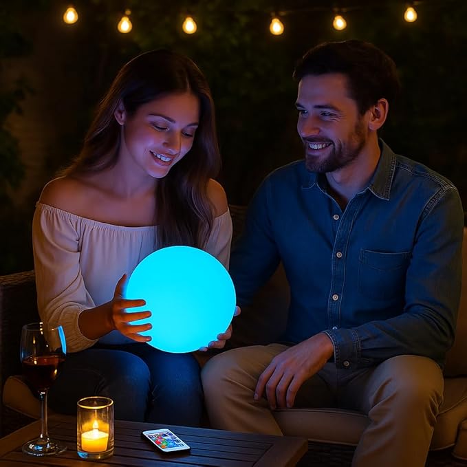 Vandue Color-Changing LED Light Ball – Rechargeable Glow Sphere with Remote – IP65 Waterproof RGB Night Light for Indoor/Outdoor, Pool, Garden, Party & Decor (16 Inch)