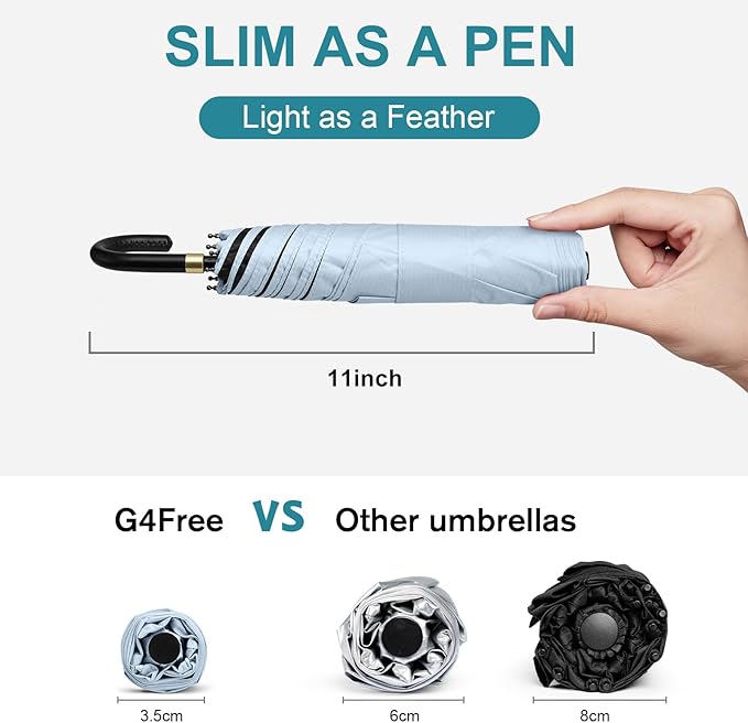 G4Free Mini Travel Umbrella UPF 50+ Ultralight Slim UV Protection Parasol, Windproof Compact Umbrella for Sun & Rain, Portable with J Hook Curved Handle Japanese Style for Women