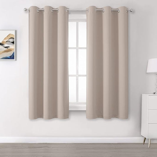 DUALIFE Room Darkening Window Draperies Curtain Panels for Bedroom - 54 Inches Long Thermal Insulated Grommet Curtains for Cafe (Set of 2 Panels,Warm Taupe,34 by 54 inch)