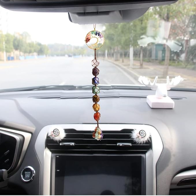 2 Pieces of 7 Chakras Healing Crystals and Tree of Life Wall Hanger Tumbled Gemstones Meditation Hanging Ornament Christmas Tree Memorial Hanging Pendant (Style 2)