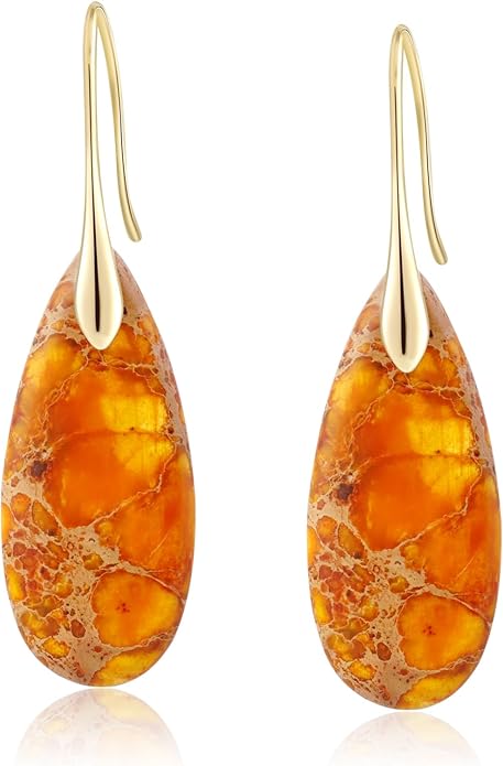 Natural Healing Stone Fishhoop Dangle Drop Earrings Statement Gold silver earrings