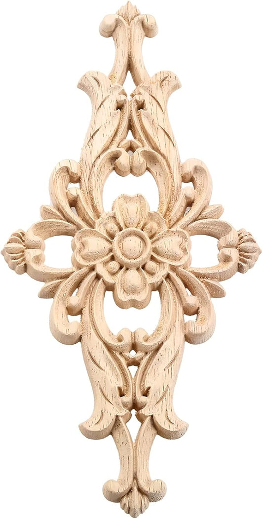 MUXSAM Wood Carved Appliques Furniture Decorative Onlays, 2Pcs Unpainted DIY Center Carving Decal for Door Wall Ceiling Cabinet Dresser Mirror Bed Mantel Bench Decoration, 20x10cm/7.8"x3.94"
