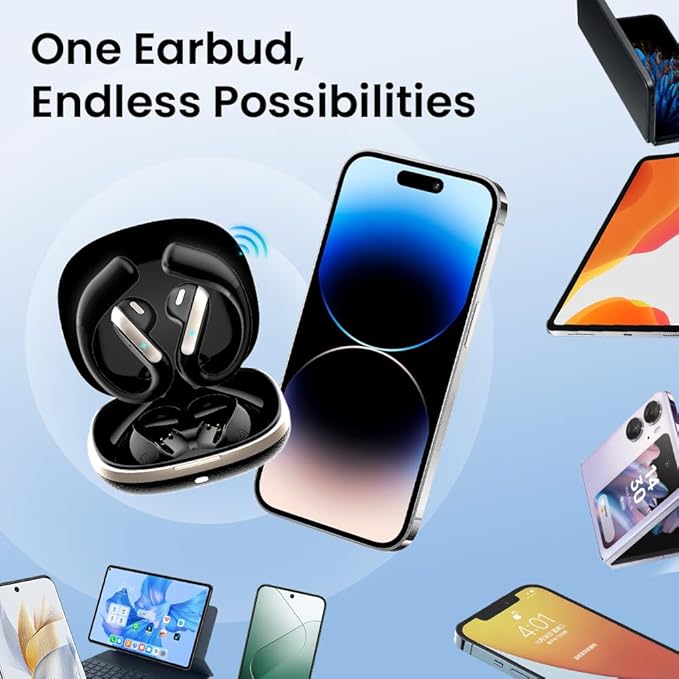 Open Ear Bluetooth 5.3 Earbuds, Wireless Headphones Sport Over Earphones Built-in Mic with Ear Hooks, 58H Playtime Ear Buds Fast Charging, IPX7 Waterproof for Running/Workout-Black