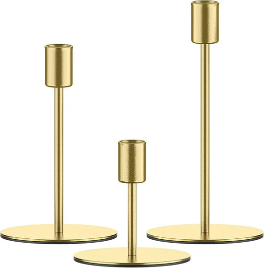 Smtyle Gold Small Dining Table Vintage Candlestick Holders - Metal Taper Candle Holders - Set of 3 Modern Iron Candle Sticks for Centerpieces Decor,Weddings,Housewarming Gifts