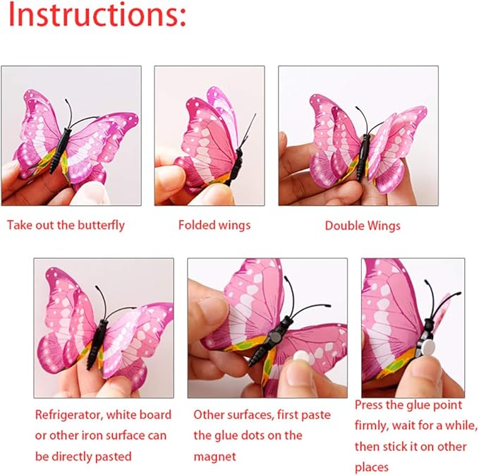 Somotersea 24pc 3D Butterfly Wall Decor - Removable Butterfly Decals for Girls Room & Birthday Parties - Pink