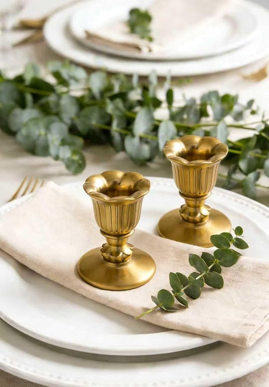 Vintage Gold Candlestick Holders, Brass Taper Candle Holders Candle Sticks Holder for Thanksgiving Dinner Table centerpieces Festive Christmas Mantel Decor Home Kitchen Fall Decorations Set of 2