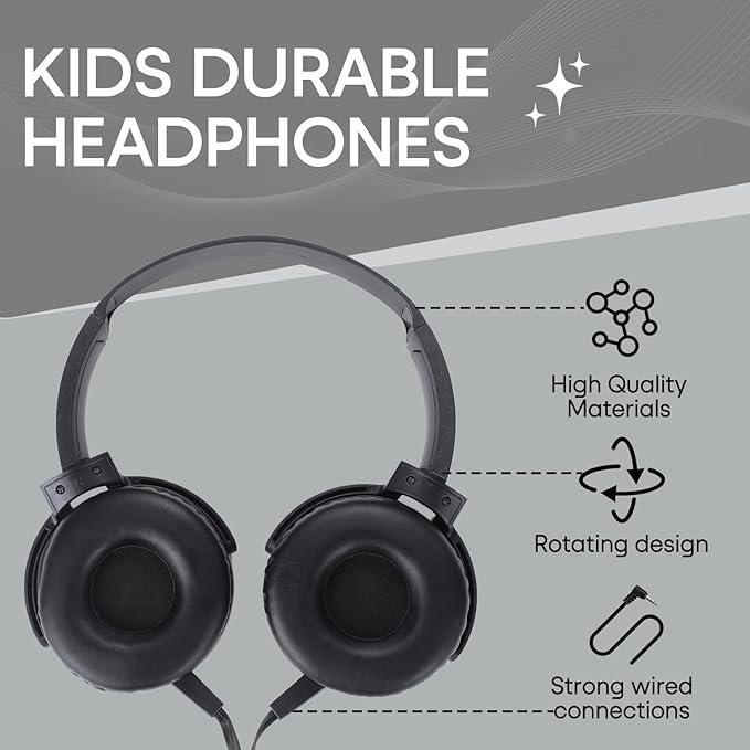 5 Pack Kids Headphones Bulk for School Classroom, Durable Students Wired Headset for Children Toddler Teen Boys Girls and Adult, Comfort On Ear Earphones for Laptop PC Chromebook (LS450, 5 Black)