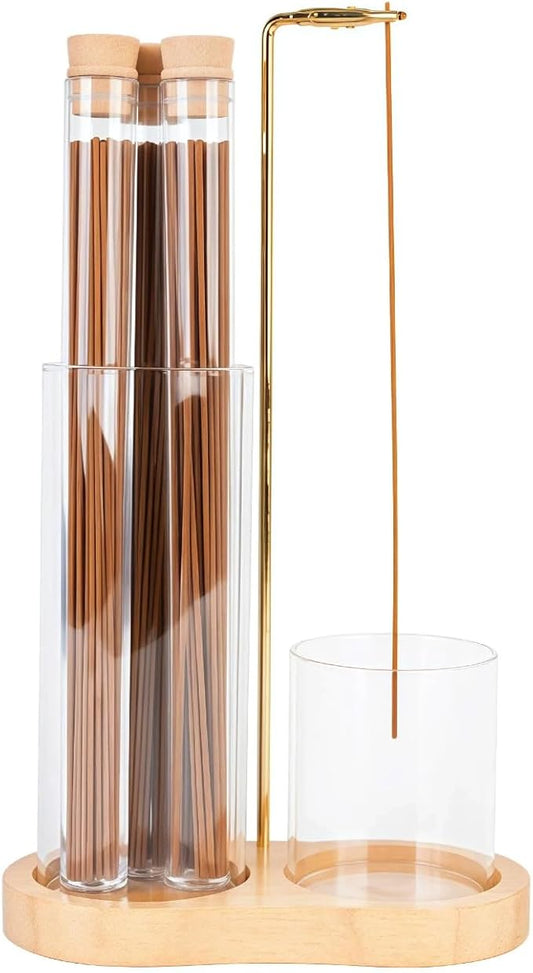Incense Holder with Ash Catcher,2 in 1 Incense Burner for Sticks,Wooden Anti-ash Incense Stand Set with 3 Acrylic Tubes Birthday Gift for Women Mother Girl Friend Meditation Yoga Spa Home Office