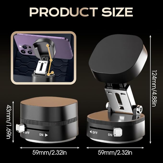 Vacuum Magnetic Suction Phone Holder, 2026 New Vacuum Magnetic Phone Holder, Adjustable Suction Phone Mount, Portable Universal Collapsible Magnetic Phone Stand Car Mount for Smartphones (Black)
