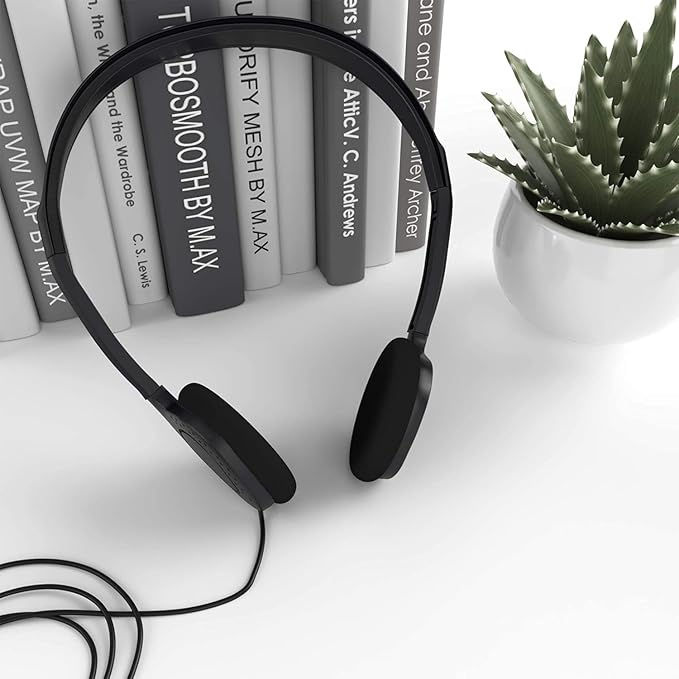 Maeline Bulk Classroom Student Headphones On Ear Stereo Headphones Flexible Adjustable Band for Kids Online Learning, Library, School, Airplane, Travel - 3.5mm Plug - 200 Pack - Black