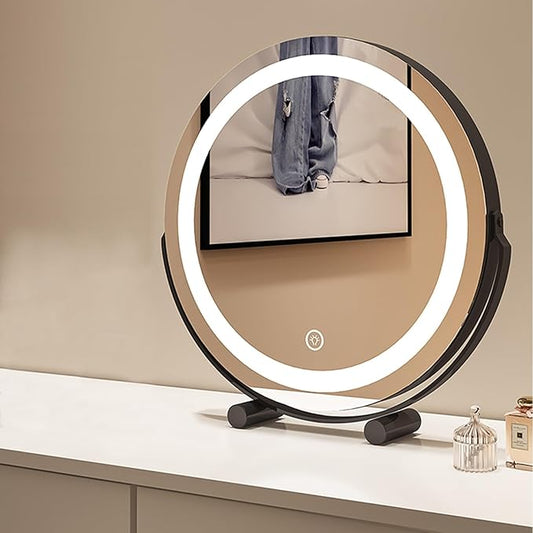 FERKAP Tabletop Vanity Mirror with Lights Lighted Makeup Mirror Touchscreen Control 3 Color Lighting Modes 360°Rotation High Definition Lighted Up Mirror (Color : Black, Size : 11.8"X13.3")