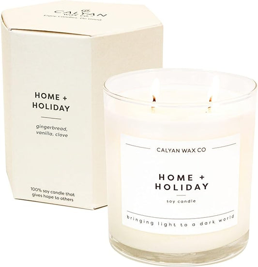 Calyan Wax Co. Home & Holiday 2 Wick Scented Candle - 37 Hour Burn - Luxury Non Toxic Soy Wax Candles - Long Lasting Large Glass Jar Candle for Home - 8.8oz