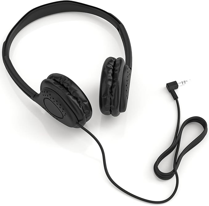 Maeline Bulk Classroom Student Headphones On Ear Stereo Headphones Adjustable Band & Faux Leather Cushions for Kids Online Learning, Library, School, Travel - 3.5mm Plug - 50 Pack - Black