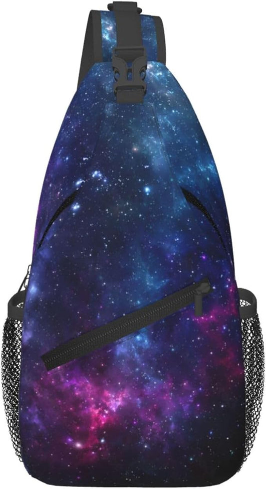 QFXUYNG Purple Galaxy Adult Sling Bag Unisex Chest Bags Crossbody Backpack Casual Daypacks Shoulder Bag for Women Men Cycling Hiking Travel
