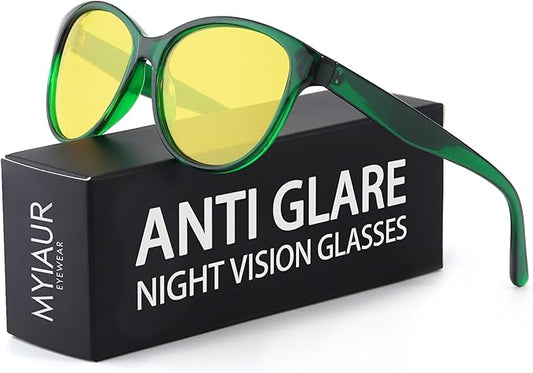 Myiaur Night Vision Driving Glasses for Women, Polarized Anti Glare Yellow Lens Glasses for Nighttime, UV400 Protection