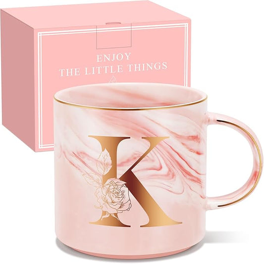 Valentines Day Gifts for Her, Anniversary Birthday Galentines Gifts for Women Mom Grandma Friend Sister Wife Teacher Coworker, Personalized Initial Customized Gift Monogrammed A-Z Coffee Mug 12 OZ(K)