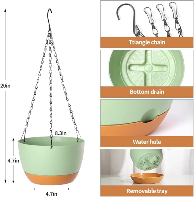 Lookat Set of 3 Self-Watering Hanging Pots for Plants Outdoor Indoor, Hanging Planters with Chains and Drainage Hole (8.3 inch White（3 Pieces）)