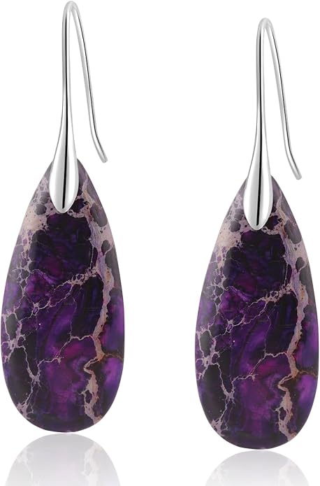 Natural Healing Stone Fishhoop Dangle Drop Earrings Statement Gold silver earrings