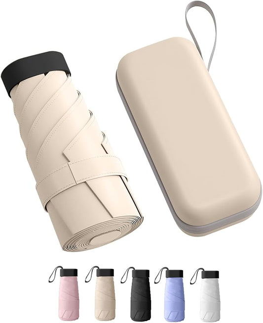 Travel Mini Compact Folding Umbrella with Case - UV Sun & Rain Protection, Lightweight Portable Pocket Umbrella for Women Men Kids, Fits Purse Backpack