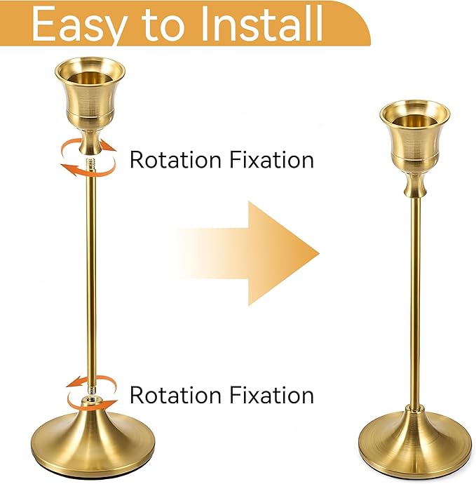 Taper Candle Holders, Tall Vintage Metal Candlestick Holders, 3 PCS Gold Candle Sticks Holders for Home Decor Table Centerpiece Wedding Housewarming Festival, Gold, 1 Set (3 pcs)