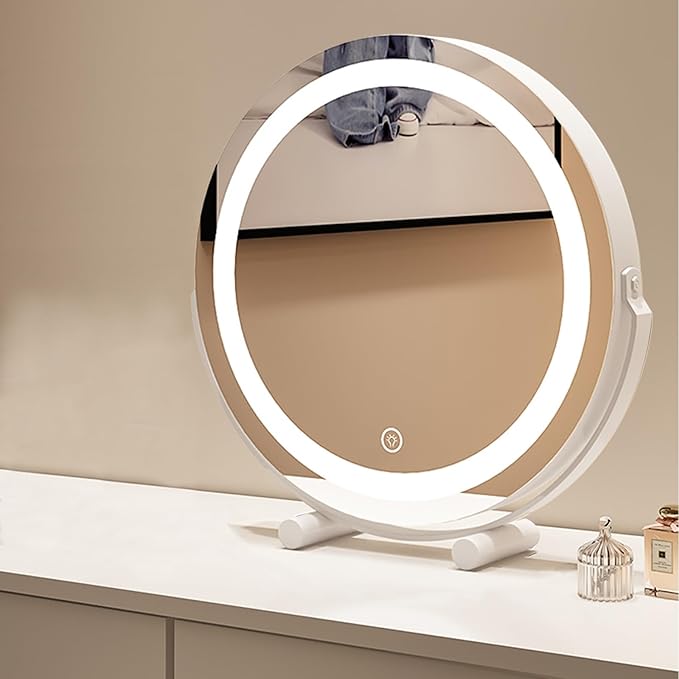 FERKAP Tabletop Vanity Mirror with Lights Lighted Makeup Mirror Touchscreen Control 3 Color Lighting Modes 360°Rotation High Definition Lighted Up Mirror (Color : White, Size : 11.8"X13.3")