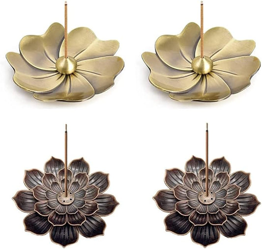 4PCS Lotus Brass Stick Incense Burner Holder,Sandalwood Burner, Stick Censer Household Yoga Studios Buddhism Nasturtium Incense Line Holder