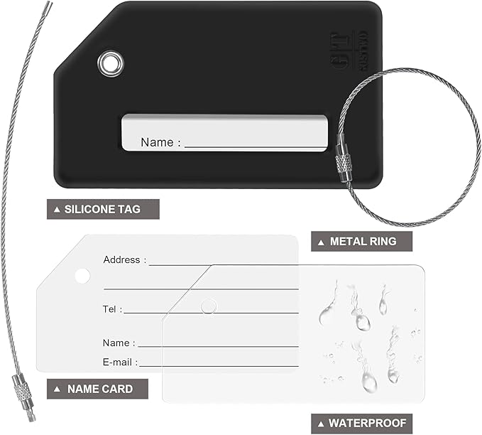 Gostwo 2 Pack Silicone Luggage Tags for Suitcases, 26 Initial Letter Baggage Labels Handbag School Bag Suitcase Instrument Tag with Stainless Steel Loop(Black & White) (Letter C)
