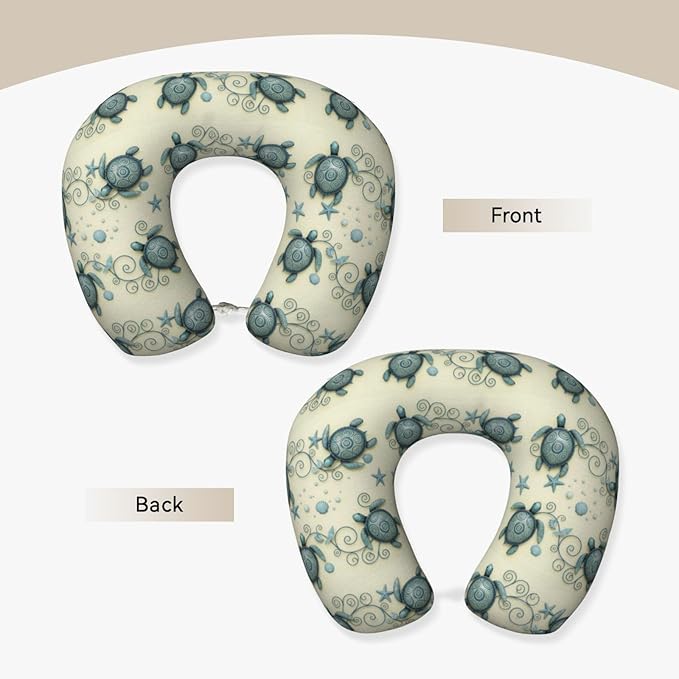 Travel Pillow for Men Women, Washable Relax U Shaped Neck Pillows for Car Head Pain Relief Sleeping Ocean Friends Sea Turtle