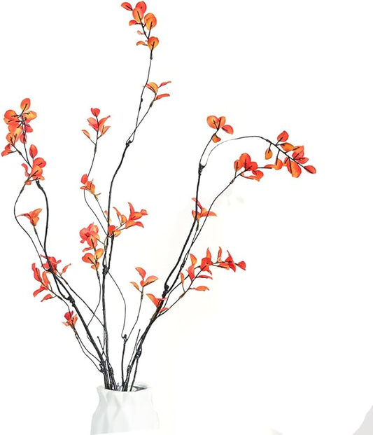 3pcs Artificial Ficus Branches Greenery for Vase, Faux Silky Eucalyptus Ficus Tree Twig Stems for Home, Office, Banquet Decor (Orange)