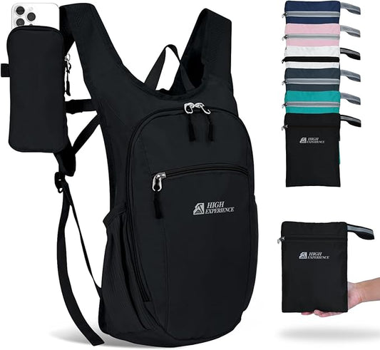 HIGH EXPERIENCE Hiking Backpack 10L/15L Small Daypack Lightweight Packable Travel Foldable Water Resistan for Women Men (Black, 10L)
